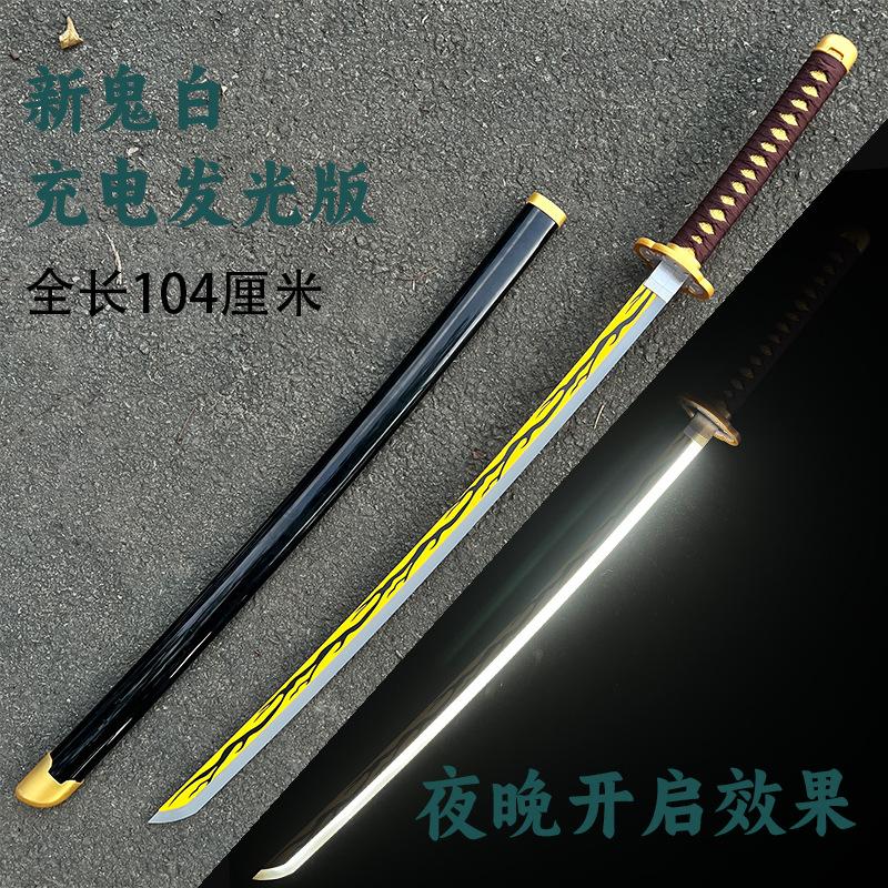 104cm Demon Slayer Wooden Knife with Light Tomioka Giyuu Glowing Katana Cosplay Kamado Tanjirou Katana with Sheath Boys Gifts