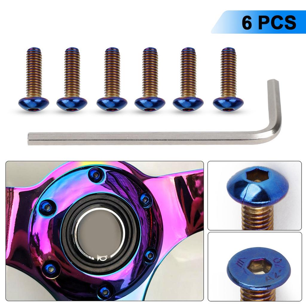 6pcs Steering Wheel Screw Bolts Titanium Tapered M5×0.8 Length 19mm Round / 15mm Flat Head Fit Lot Of Steering Wheel volante