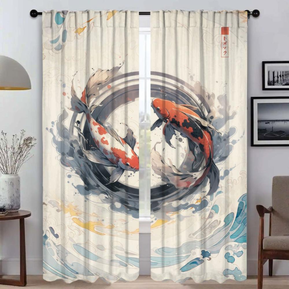 

Тюль для спальни, японские животные, занавески для комнаты, 2 панели, занавески для домашнего интерьера, украшения на Хэллоуин, перегородки W50xH70cmx2pcs-CL