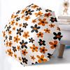 1pc Orange Black Flower Pattern Automatic Umbrella - Stylish, Durable, with 8-Rib Manual Open Design, Elegant Black Handleyy250920114
