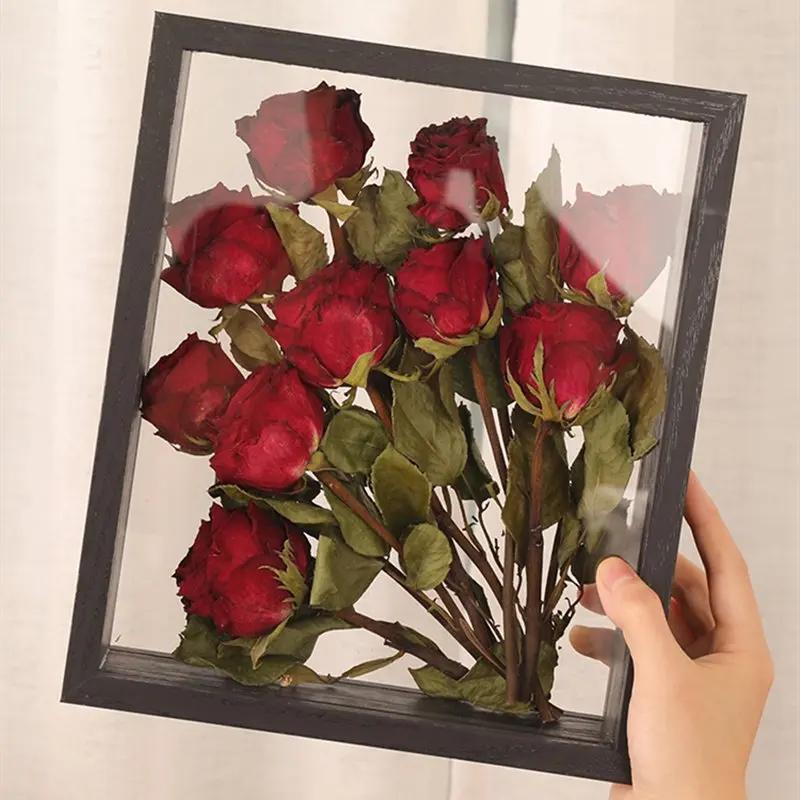 4cm deep6“/7”/8“/10” Transparent Flower Wooden Frame Dried Flower Rose Flower Preservation DIY Photo Display Box Home Decoration