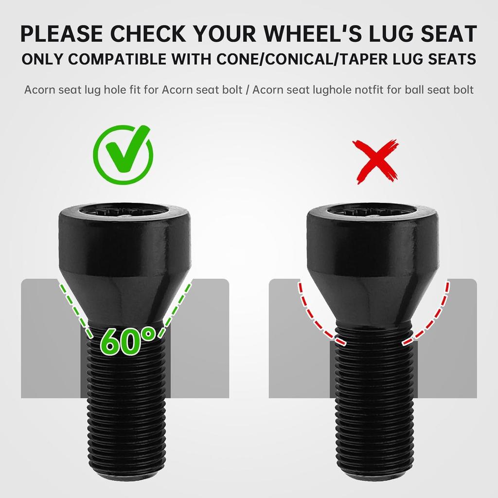 5pcs 36136786191 M14x1.25mm Wheel Lock Set Lug Nuts Bolt Fit for BMW Mini, I3 I8 M2 M4 F80 X2 X4 X6 with Master Key, Black Anti-Theft Wheel Stud Bolt