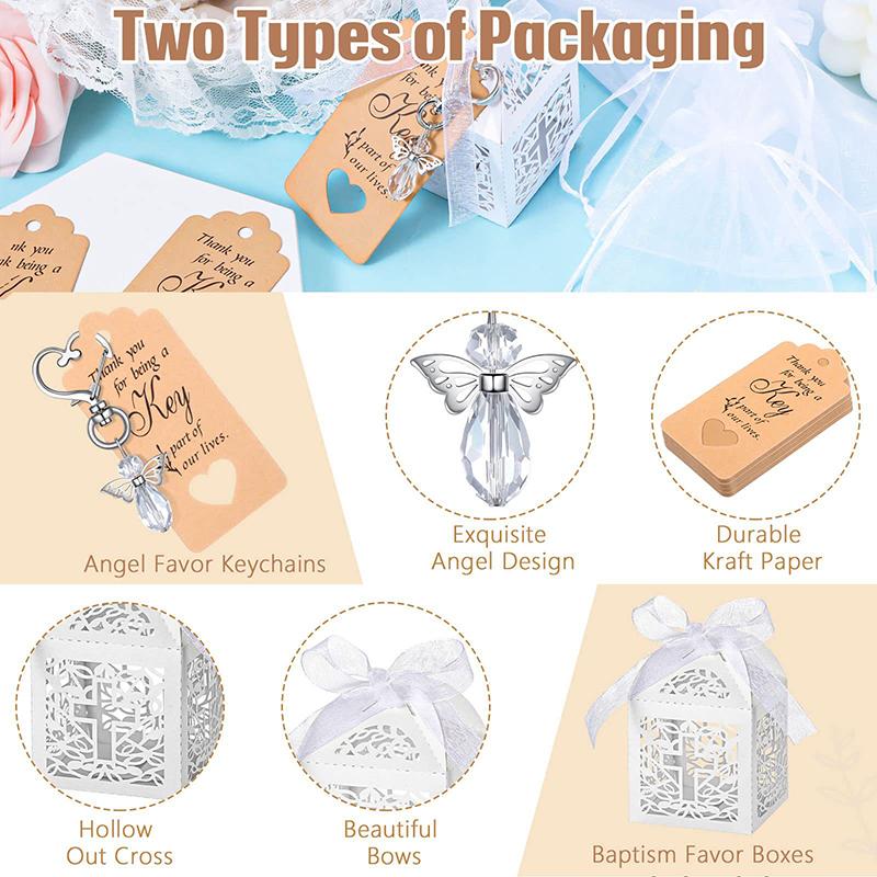 24 Pieces Angel Keychains Favor Baptism Party Favors Baptism Boxes White Organza Bags With Tags