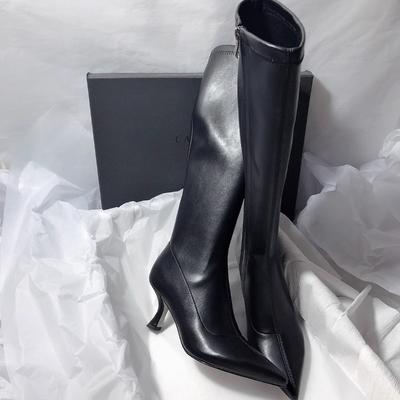 Neuer Stil Dünner Hoher Absatz Damenstiefel Spitzschuh Damen Hoher Schaft Lange Stiefel Reißverschlussstiefel Mujer Einfarbig Sexy Botas Mujer