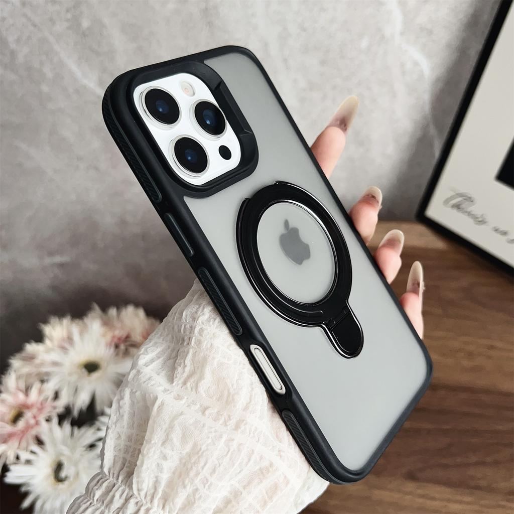 For iPhone 16 Pro Magnetic Case with Kickstand Dual-Color TPU+Acrylic Phone Back Cover