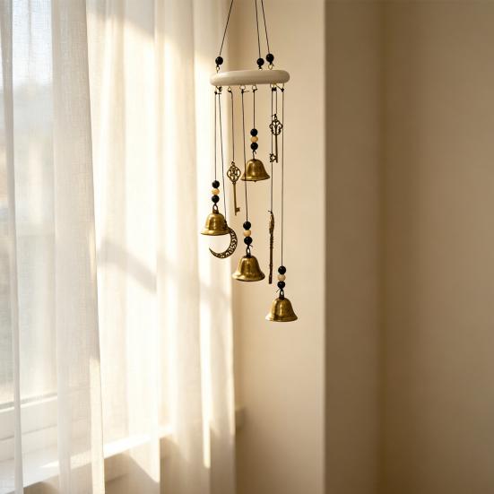 Distressed Bronze Wind Chimes Witch Bell Chime with Keys, Vintage Outside Hanging Chime, Soothing Sound Handmade Decorative for Patio, Balcony, Yard,