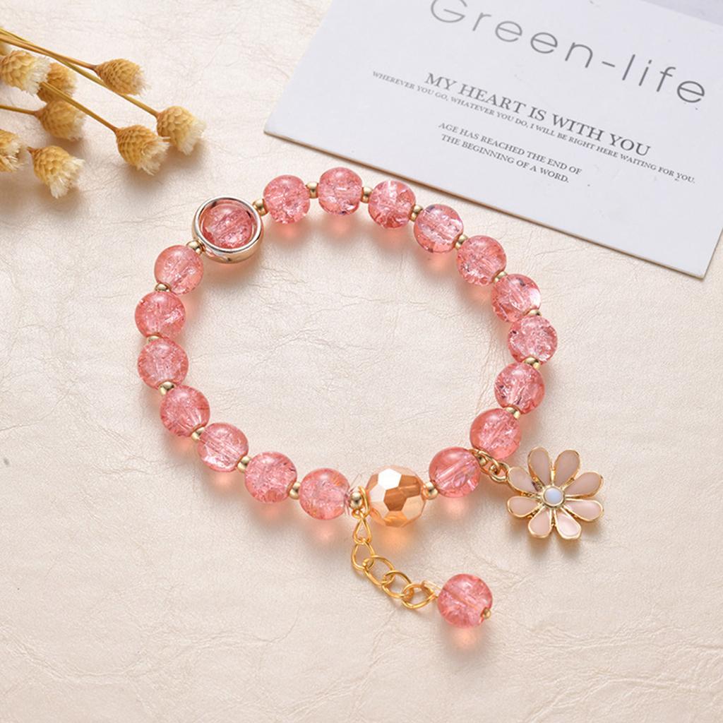 Cute Popcorn Crystal Beaded Women Bracelet Daisy Flower Pendant Fashion Bracelet Mom Girlfriend Valentine's Day Gift