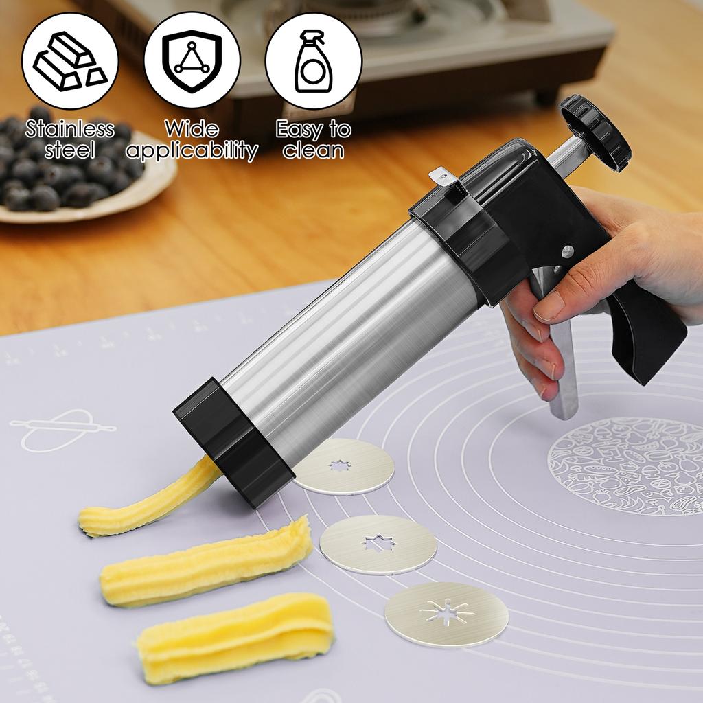 DIY Churro Maker Machine Cookie Press Gun Kit Stainless Steel Cake Cream Decorating Gun Set Biscuit Pastry Piping Nozzle Tools