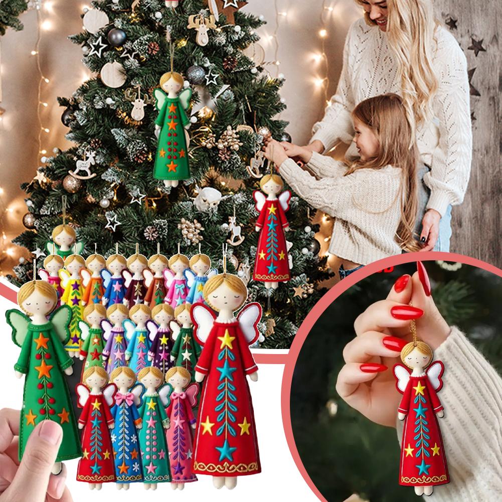 16Pcs Colorful Angel Ornaments - 4.7inch Artificial Wooden Flat 2D Angel Hanging Gift Tags, Party and Home Decorations