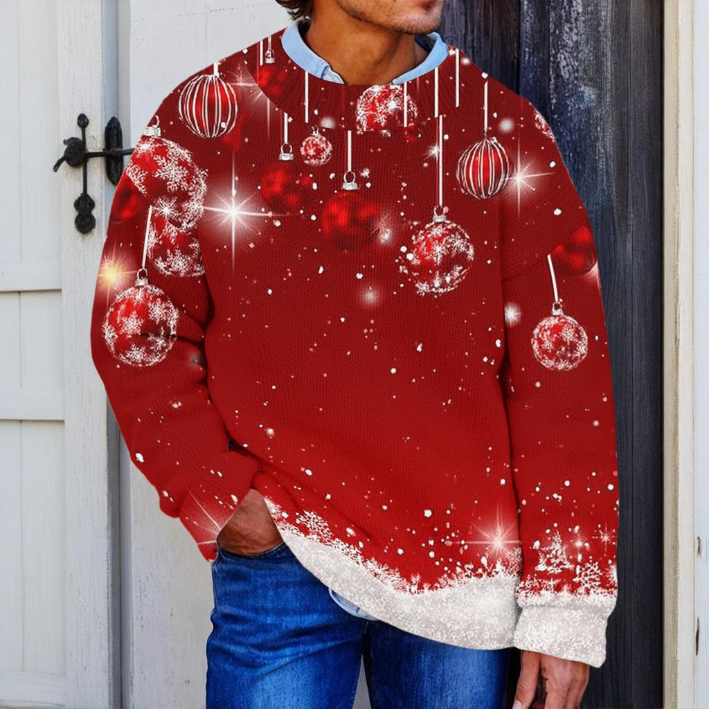 Men's Neck Christmas Print Knit Sweater for Fall and Winter