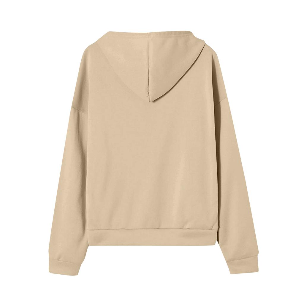 Women's Fashion Casual Long Sleeve Solid Color Hooded Sweatshirt Tops