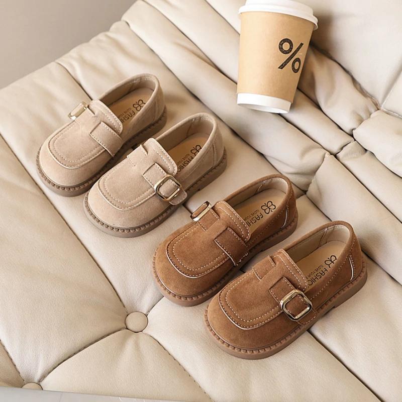 Kids Causal Moccasins Solid Color Girls Fashion Leather Shoes Simple Spring Autumn Versatile Children Retro Flat Shoes Non-slip