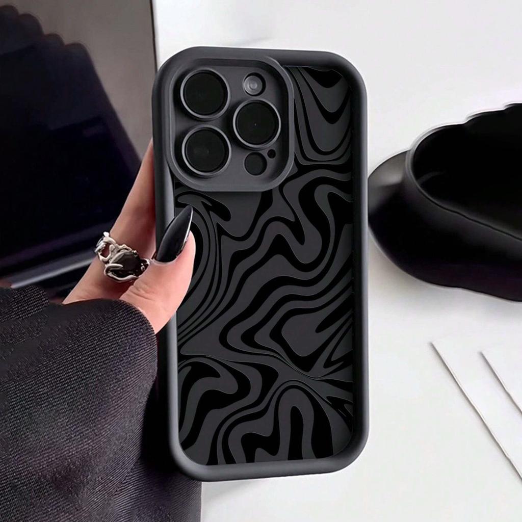 Simple black corrugated Apple 15 mobile phone case iphone14promax silicone 13/12/11 all-inclusive anti-drop XR