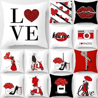 Kissenbezug aus Polyester mit Aufdruck Herz, Liebe, rote Lippen, Kissenbezug, Sofadekoration