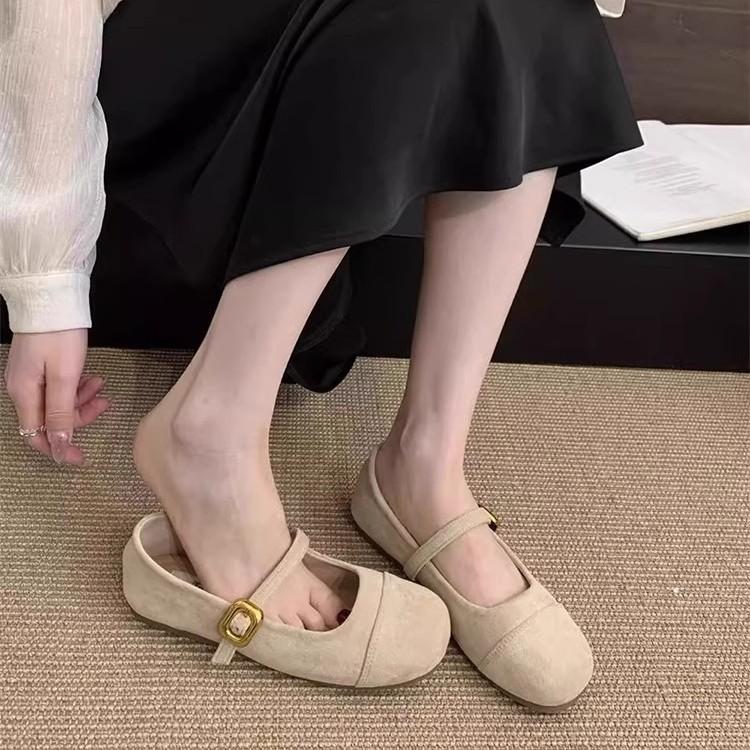 Light mouth red single shoes girl 2025 spring and autumn new retro gentle fairy suede Mary Jane shoes flat beanie shoes