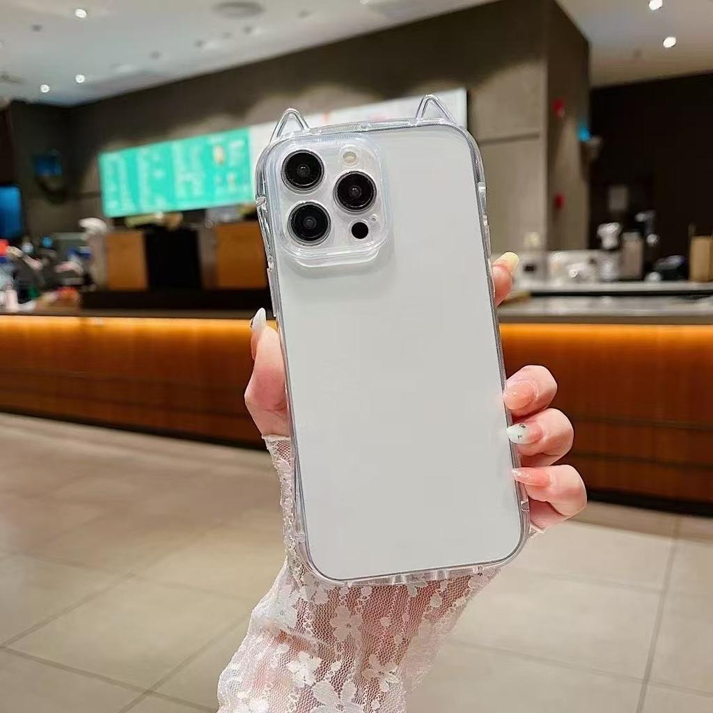 The New Cat Ear Soft Shell TPU Phone Case Is Suitable for Iphone16promax and IPhone 15. Transparent Protective Case 14