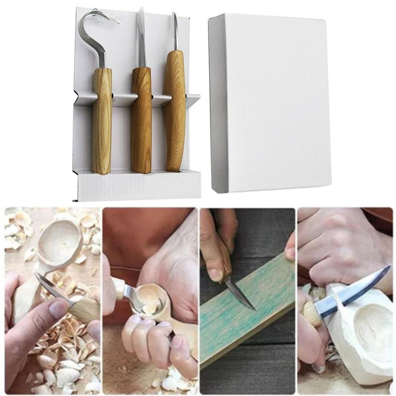 3Pcs Spoon Wood Carving Whittling Hook Knife Cutter Woodcarving Craft Hand Tools