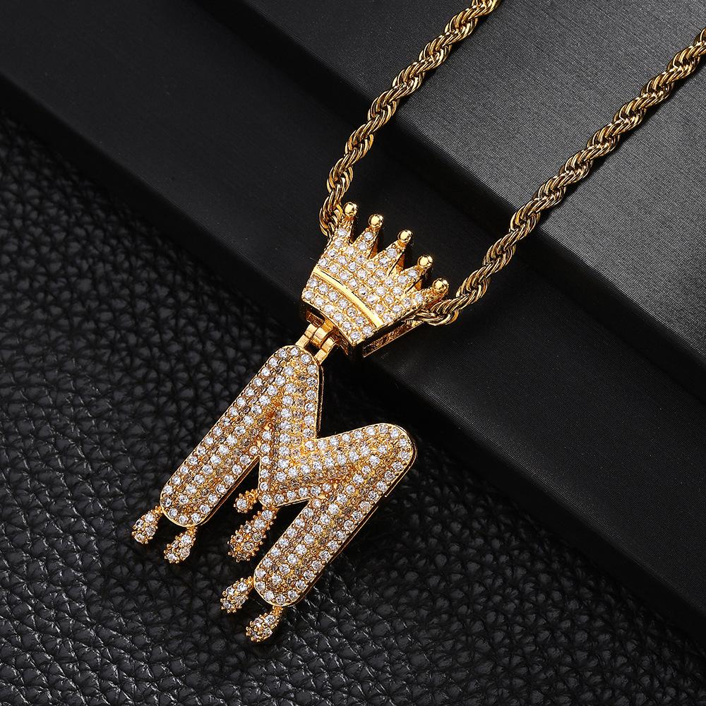 TEMU Hot Selling Fashion Versatile Crown Copper Set with Zircon, 26 English Letter Pendant Necklace, Unisex, Small Market