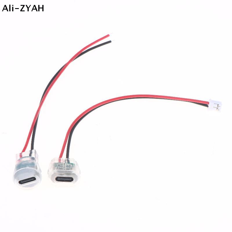 5/10Pcs Waterproof USB-C Power Port Female Connectors Transparent 2Pin USB Type-C With LED Lights Input Type Charging Socket