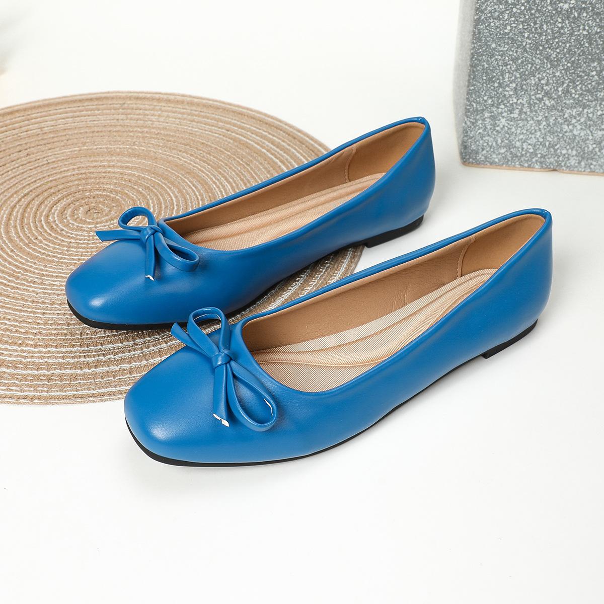 

Мода 41-43 Большой размер Туфли-лодочки на плоской подошве женские с круглым носком кристальные блестящие слипоны лоферы на мягкой подошве с бантом балетки для женщин туфли OL 4.5 синий