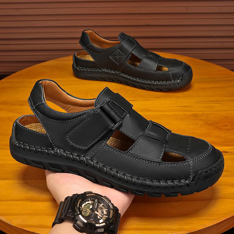 Letní pánské kožené plážové sandály Čistě ručně vyráběné Pánské sandály s uzavřenou špičkou