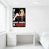 Anime Foodie Girl In Bowl Metal Tin Sign, Noodle Themed Wall Art, Playful Cartoon Wall Plaque for Home Bar Cafe Decor, Red Black