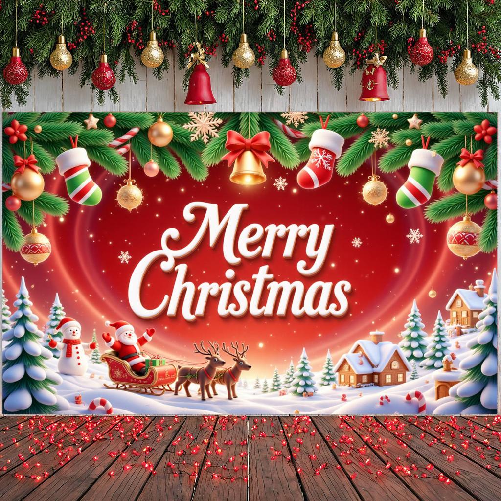 Merry Christmas Banner Decorative Pattern Xmas Banner Holiday Banner Red Background For Holiday Gathering Home Decoration Family