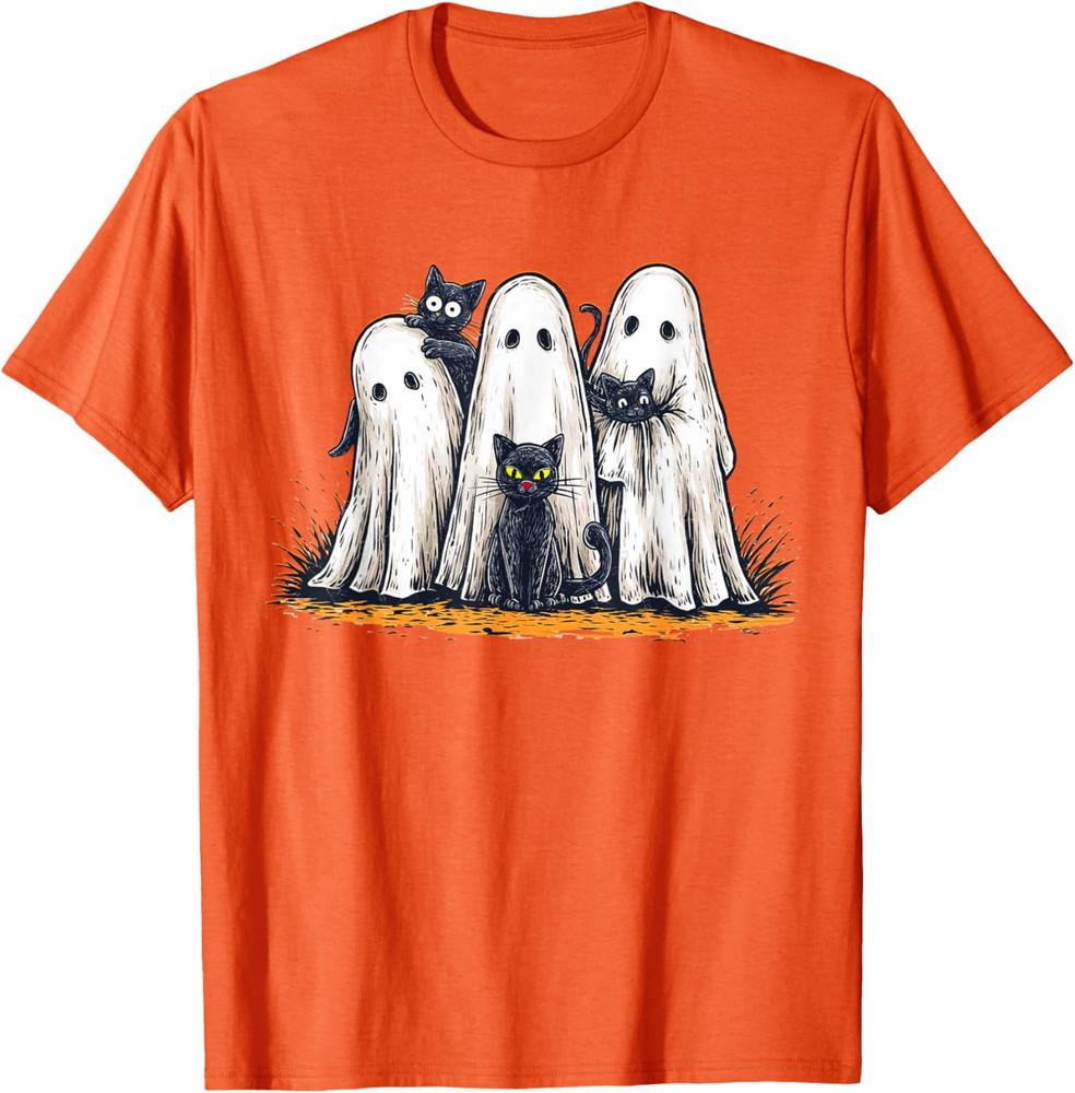 

Funny Ghosts Holding Black Cats Halloween Ghost Cat Lovers Unisex T-Shirt M