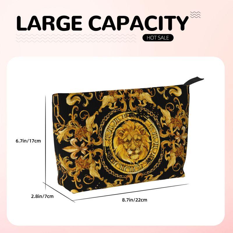 Golden Lion Baroque Print Cosmetic Bag Women Large Capacity Makeup Bag Organizer Case Beauty Storage Toiletry Bags