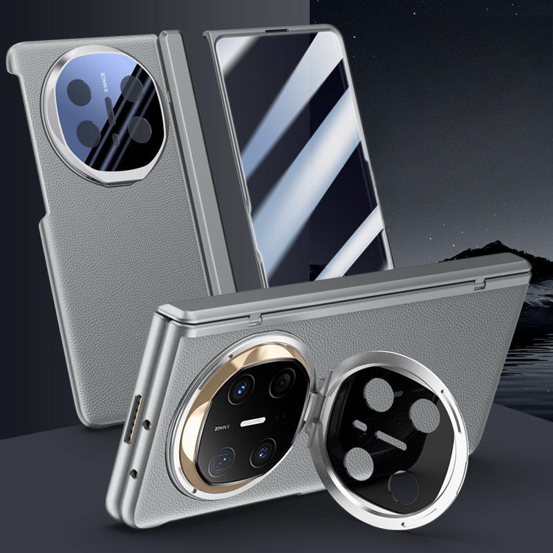 Suitable for Huawei MateX6 Mobile Phone Case Folding Lens Bracket Central Shaft Hinge Spring Anti-fall Business Men's Plain Leather Case