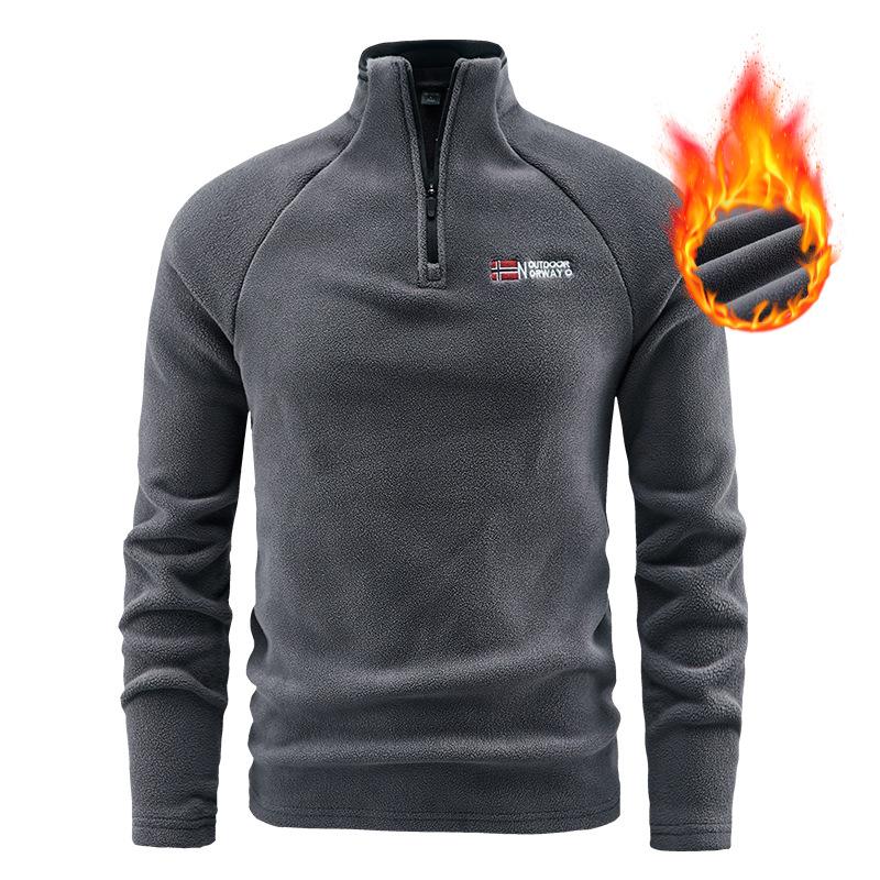 Fleece Clothes Autumn and Winter Men's Fleece Thickened Half Zipper Stand Collar Sweater Warm Top