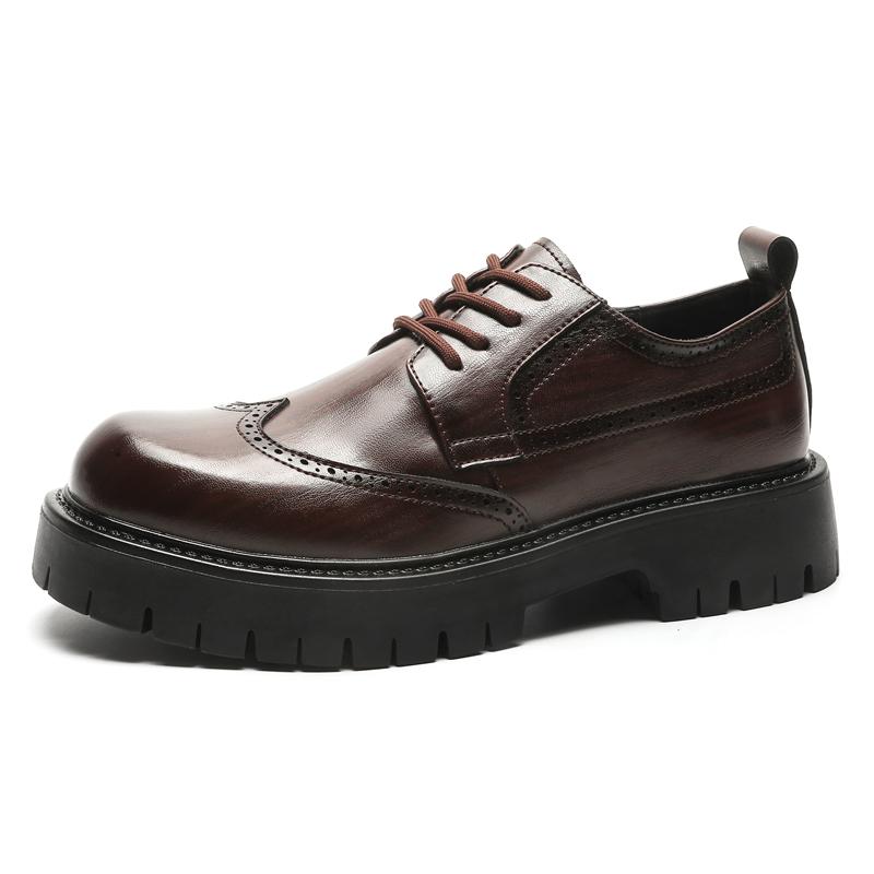 Men's casual leather shoes Classic Gentleman British Style Fashion parties or business office Black brown thick soled shoes