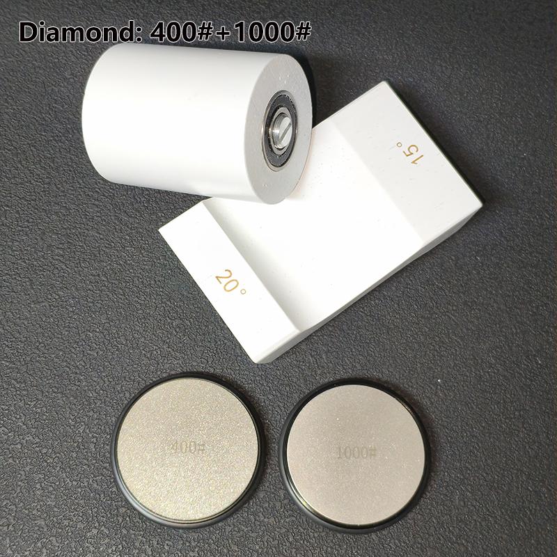 

2-Angle Rolling Knife Sharpener 15/20° Roller Sharpeners Magnet Wooden base Diamond Grinder Set Woodwork Sharpening System As Shown