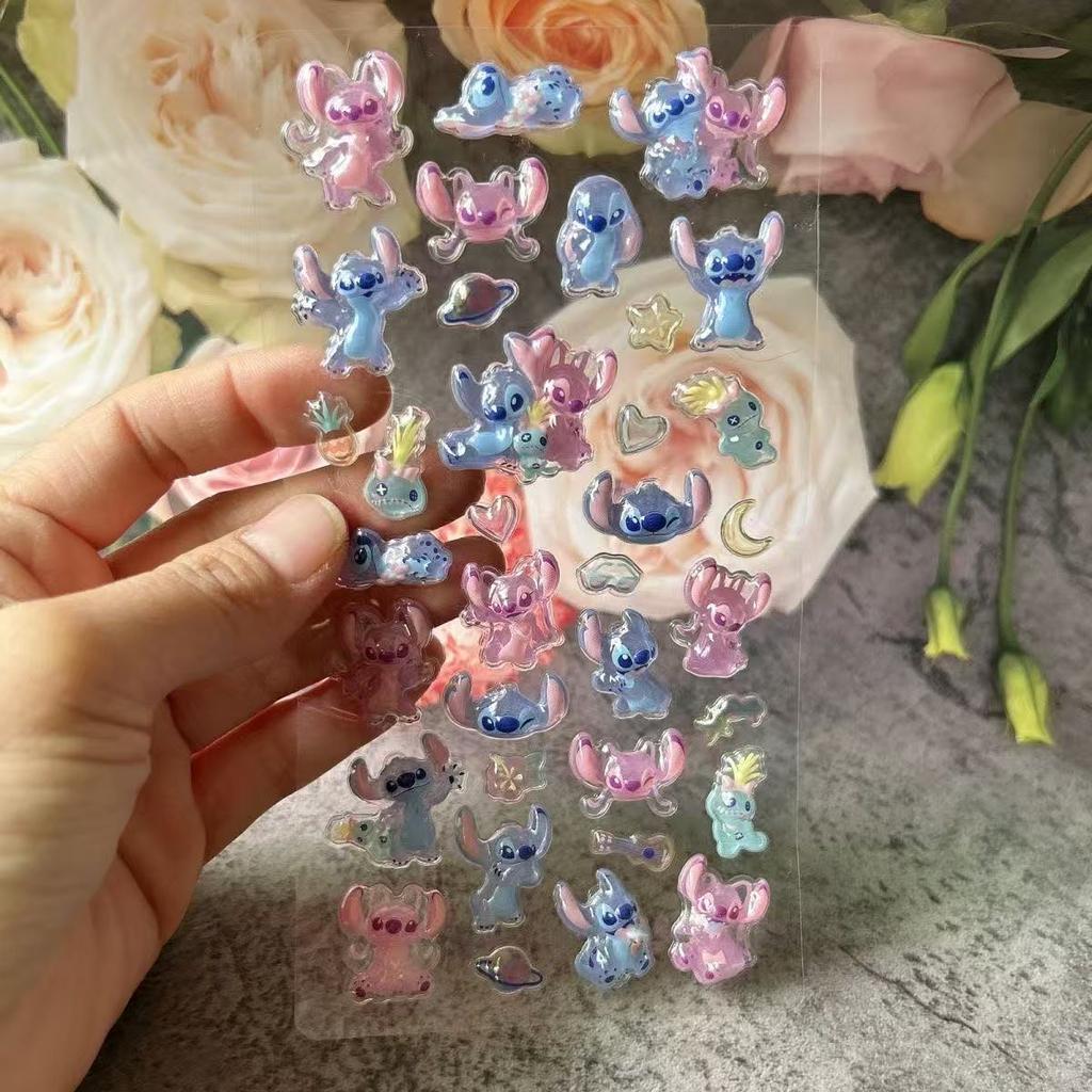 New Model Disney Lilo & Stitch Hollow Crystal Stickers Three-Dimensional Relief Diy Notebook Water Cup Phone Case Boy Girl Gift