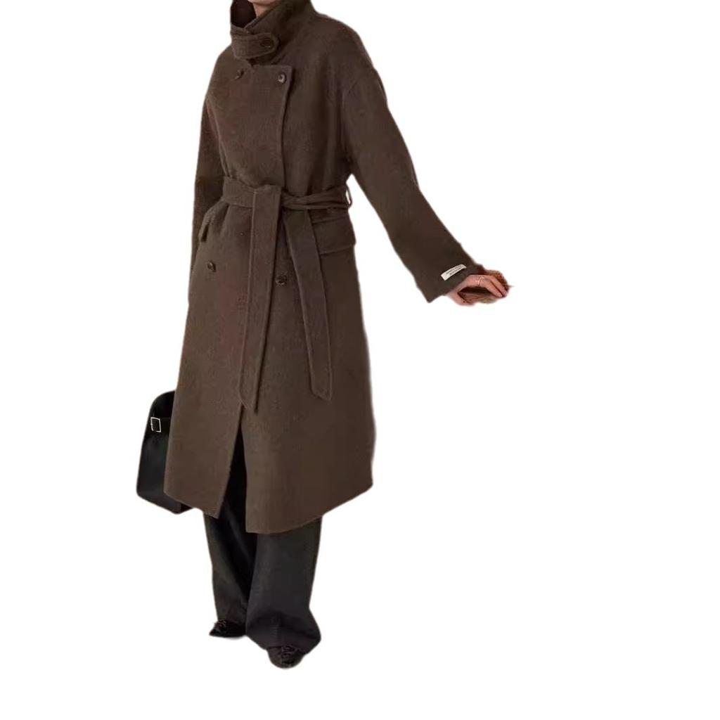 Autumn and Winter Temperament Department Stand-up Collar Medium and Long High-end Woolen Coat Women