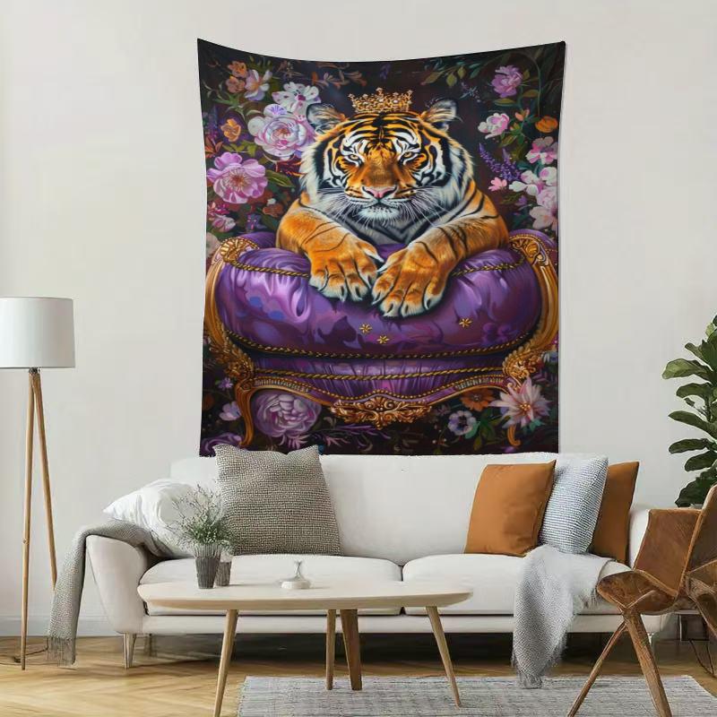 tiger on the throne Digital printing polyester wall tapestry suitable for use in living rooms bedrooms offices bars party