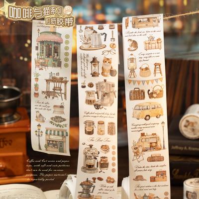 Coffee and Cat Series Vintage Life Street Cafe Landscape Washi Tape Creative DIY Journal Material Collage Stationery