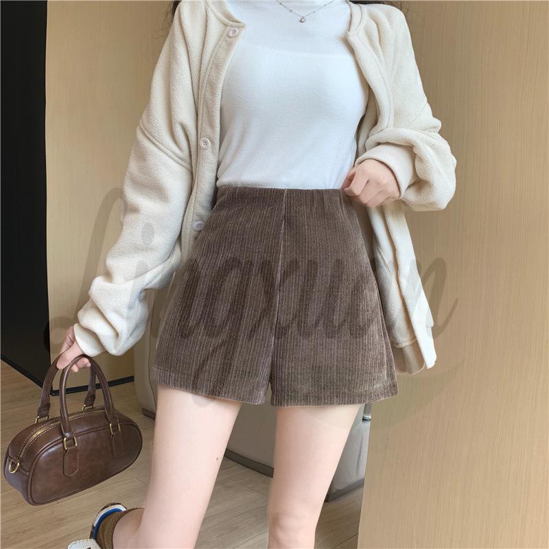 Petite Women s Autumn/Winter High Waist Corduroy Wide Leg Casual Shorts Medium