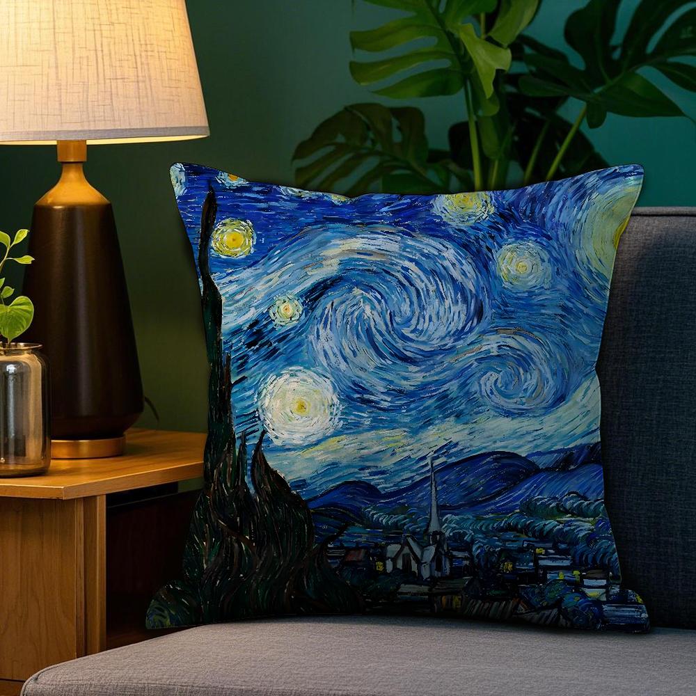 Van Gogh Oil Painting Pillow Case Plush Fabric Soft Double Sided Print Sofa Cushion Cover Throw Pillow Covers