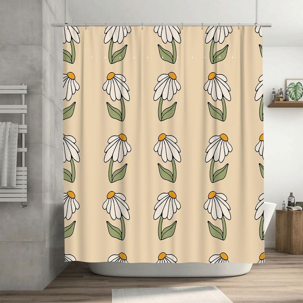 Vintage Floral Print Shower Curtain Decor White Green Flower Design For Bathroom Window Treatment Home Decoration