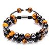 Men's Triple Protection Tiger Eye, Hematite & Black Agate Double Row Braided Bracelet