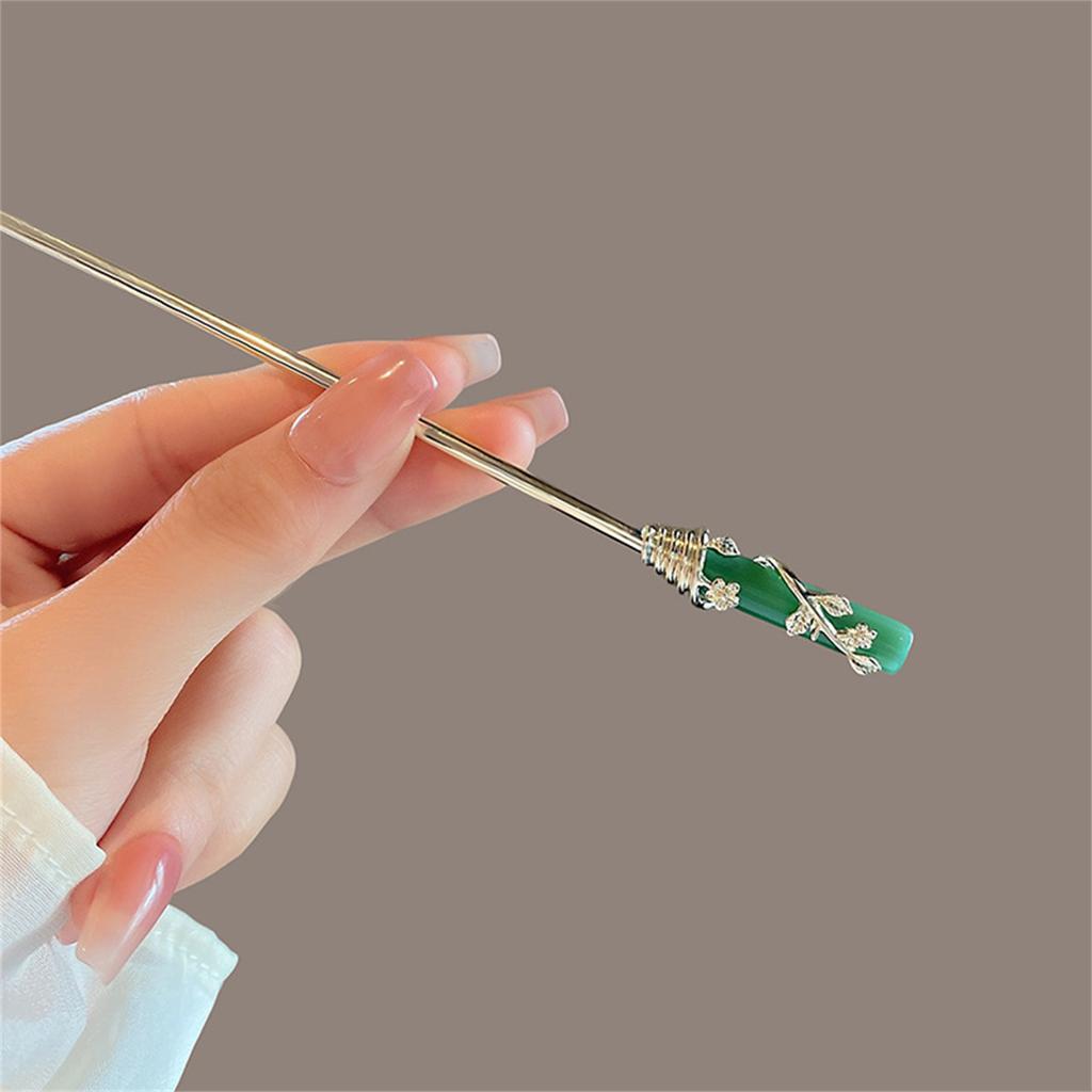 Chinese Style Vintage Hairpin Elegant Flower Vine Jade Stone Hair Stick Hanfu Cheongsam Evening Dress Hair Decor Accessories