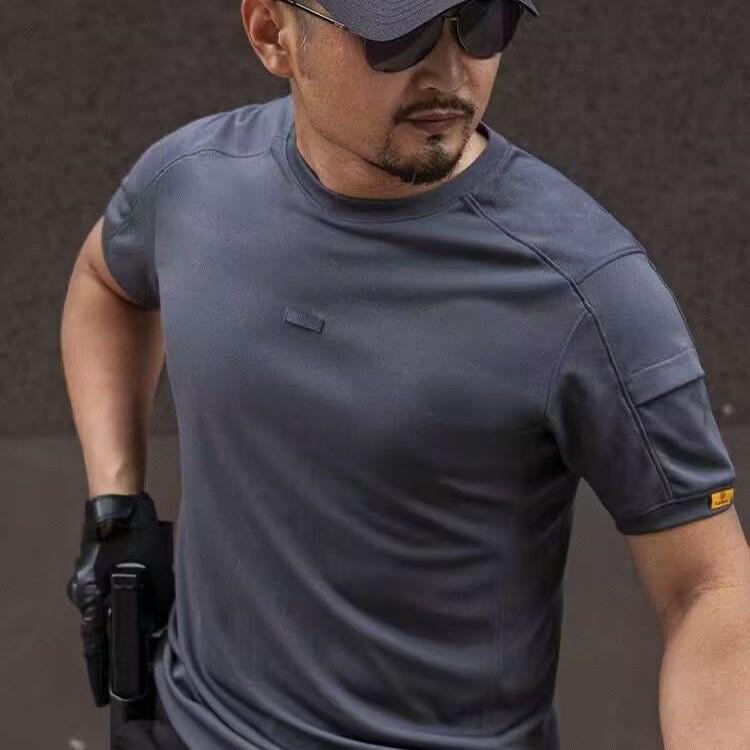 Men's Quick-Dry Tactical Short-Sleeve T-Shirt - Breathable Crew Neck for Outdoor Sports & Fitness