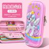 Kids Pencil Case 3D PU Leather Stationery Bag Boys Girls School Supplies Cartoon Design Multi Compartment