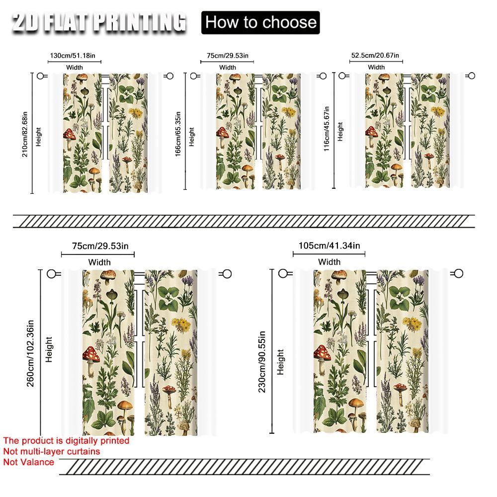 2pc  Curtains Botanical Plants Herbs Mushroom Protecting Privacy Spring Party & Holiday Decor Suitable for Aesthetic Room Decor