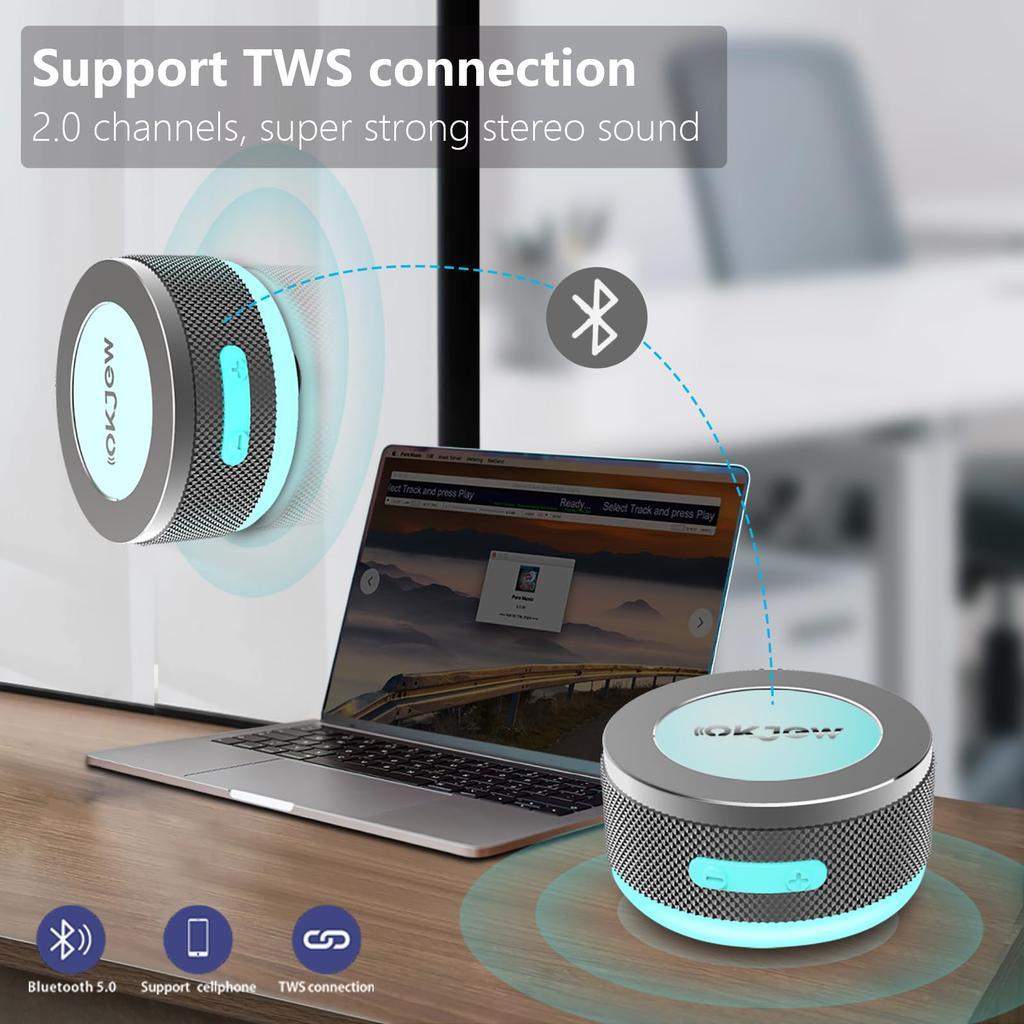 Bone Conduction Bluetooth Speaker with Colorful LED Breath Portable Surface Vibration Surround for and Party Use Light, Speaker, 360° Sound, Home,