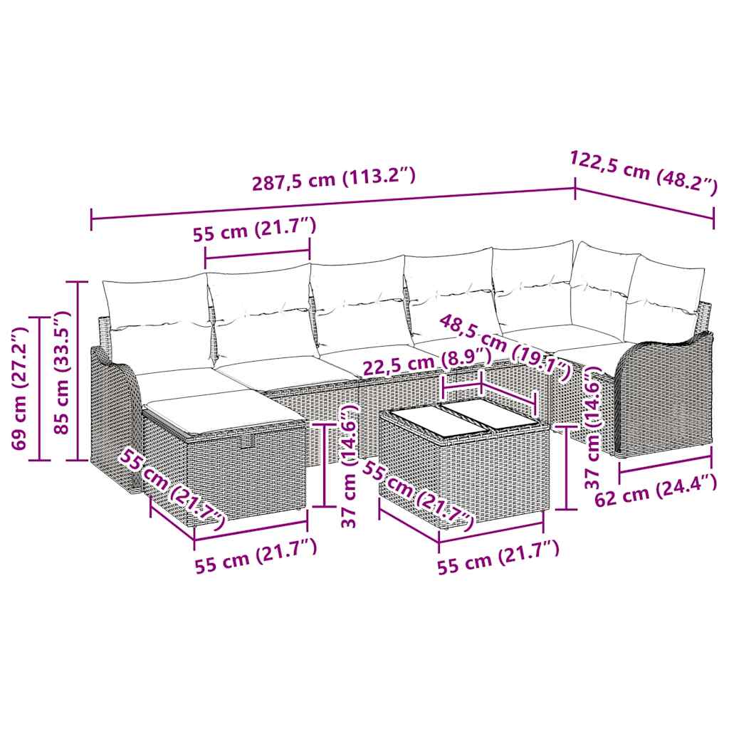 Garden Sofa Set with Cushions 8 pcs Black Poly Rattan