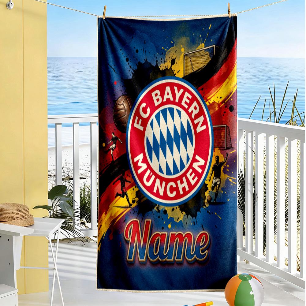 Bayern Munich Fan Artwork Personalized Name Beach Towel High Absorbency & Quick-Dry Suitable for Sports Travel Swimming Yoga Bathroom Beach And Pool