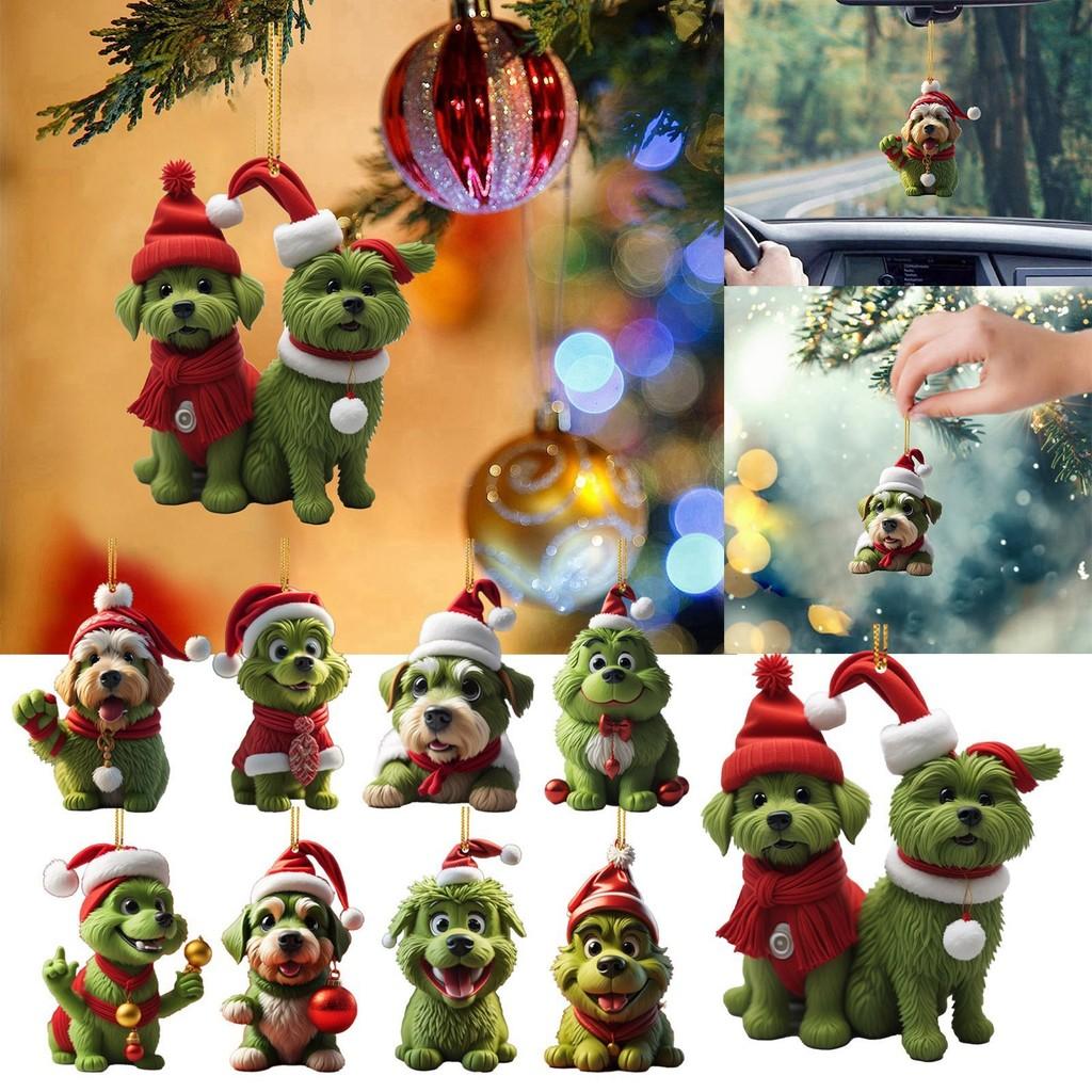 Grinch Stole Christ Green Puppy Pattern Acrylic Pendant Christmas Decor Prop For Holiday Vehicle Decor