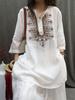 Plus Size Casual Embroidered Cotton-Linen Shirt: Spring & Autumn Retro Style